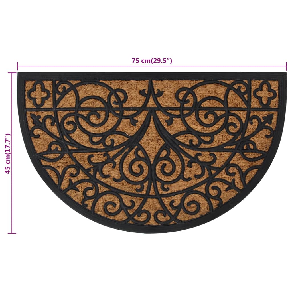 Tapete de porta semicircular 45x75 cm borracha e fibra de coco