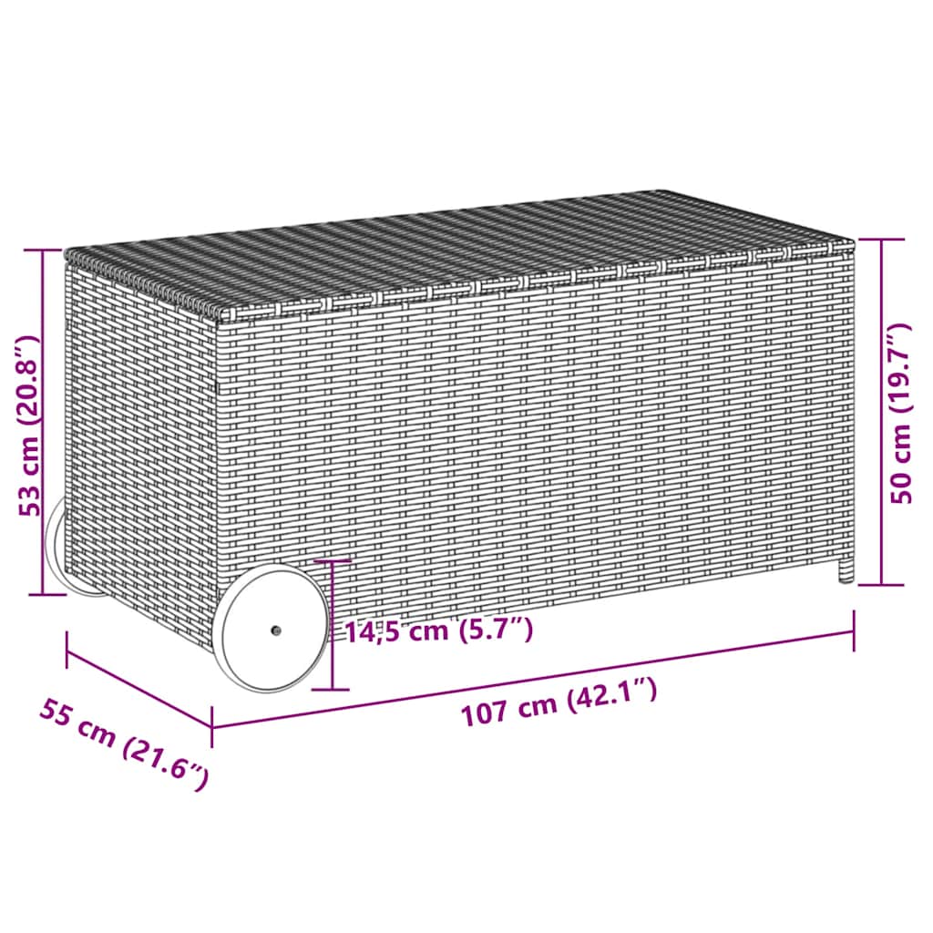 Caixa de arrumação para jardim com rodas 190L vime PE preto