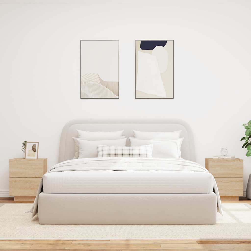 Mesas cabeceira c/ LEDs 2 pcs derivados madeira carvalho sonoma