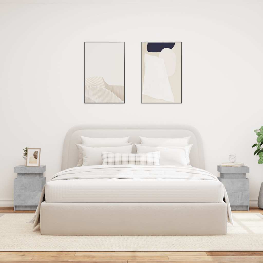 Mesas cabeceira c/ luzes LED 2 pcs 35x39x55 cm cinzento-cimento