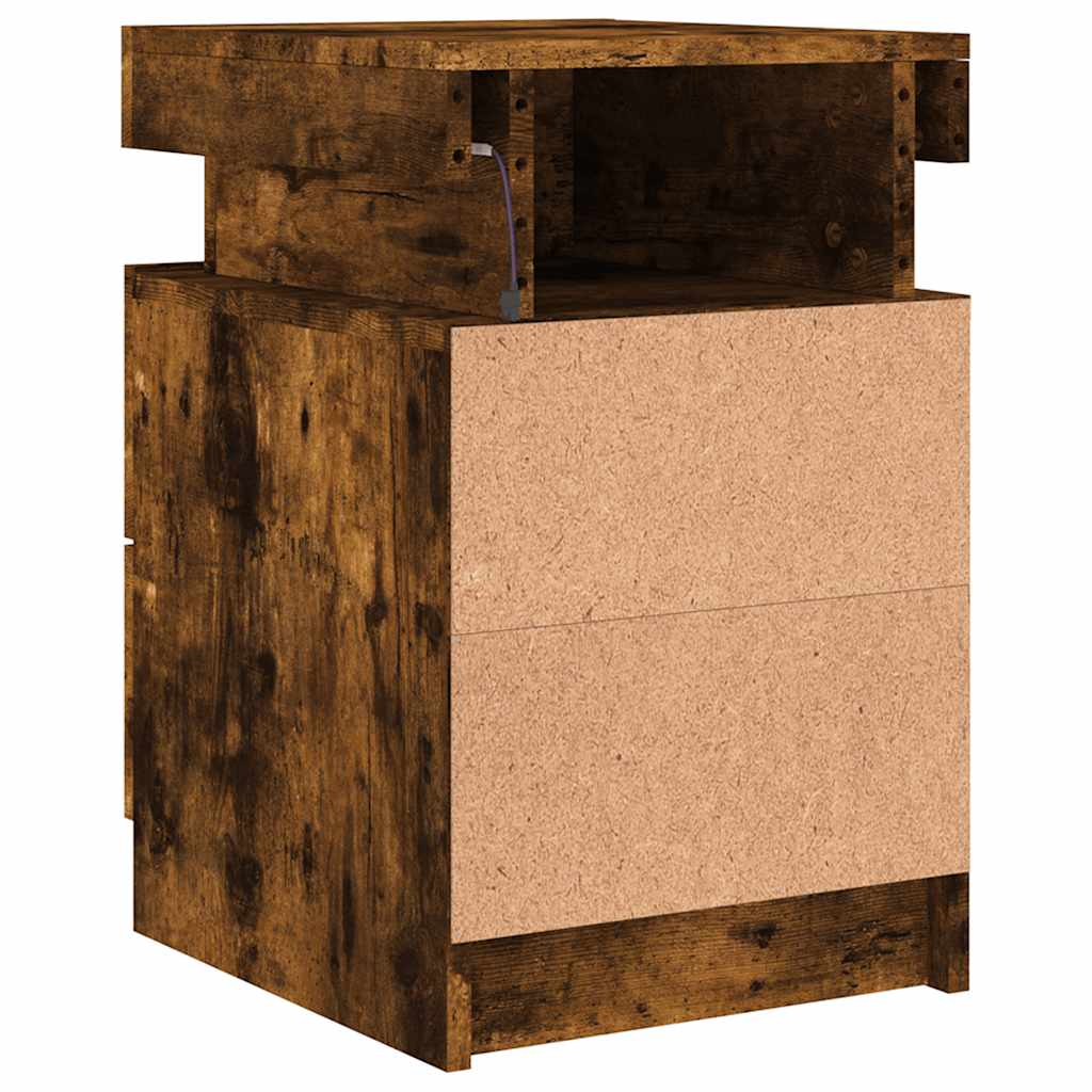 Mesa de cabeceira com luzes LED 35x39x55 cm carvalho fumado