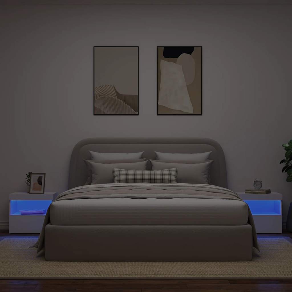 Mesas de cabeceira c/ luzes LED 2 pcs 50x40x45 cm branco