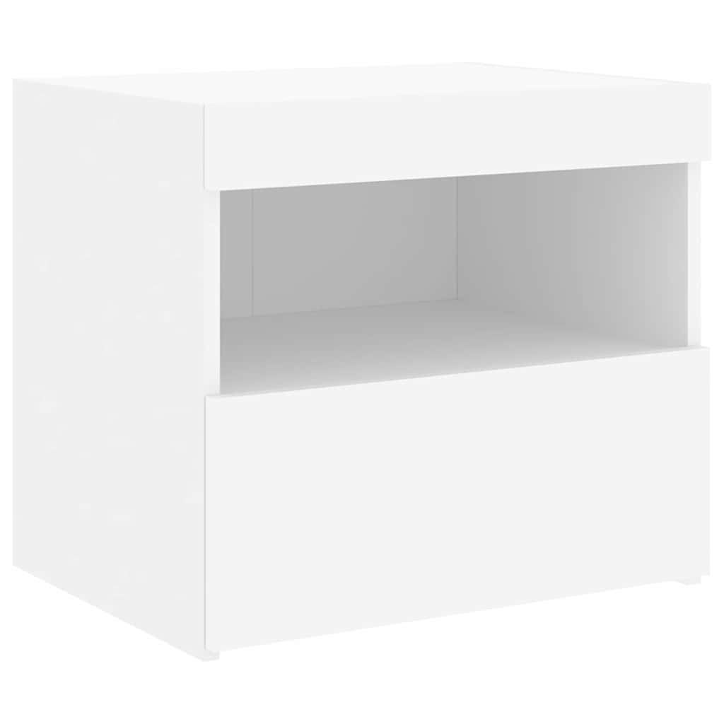 Mesas de cabeceira c/ luzes LED 2 pcs 50x40x45 cm branco