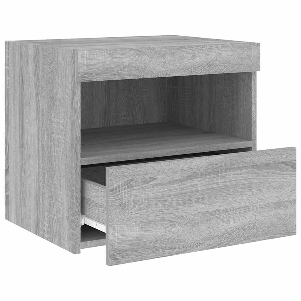 Mesa de cabeceira com luzes LED 50x40x45 cm cinzento-sonoma