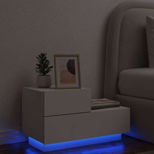 Mesa de cabeceira com luzes LED 70x36x40,5 cm branco
