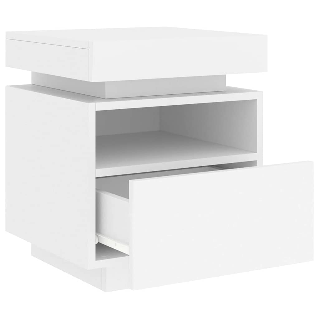 Mesa de cabeceira com luzes LED 40x39x48,5 cm branco