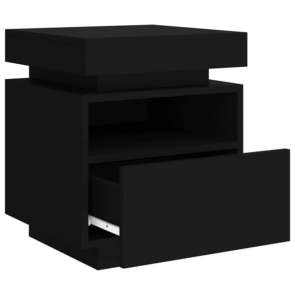 Mesas de cabeceira c/ luzes LED 2 pcs 40x39x48,5 cm preto