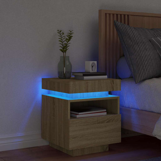 Mesa de cabeceira com luzes LED 40x39x48,5 cm carvalho sonoma