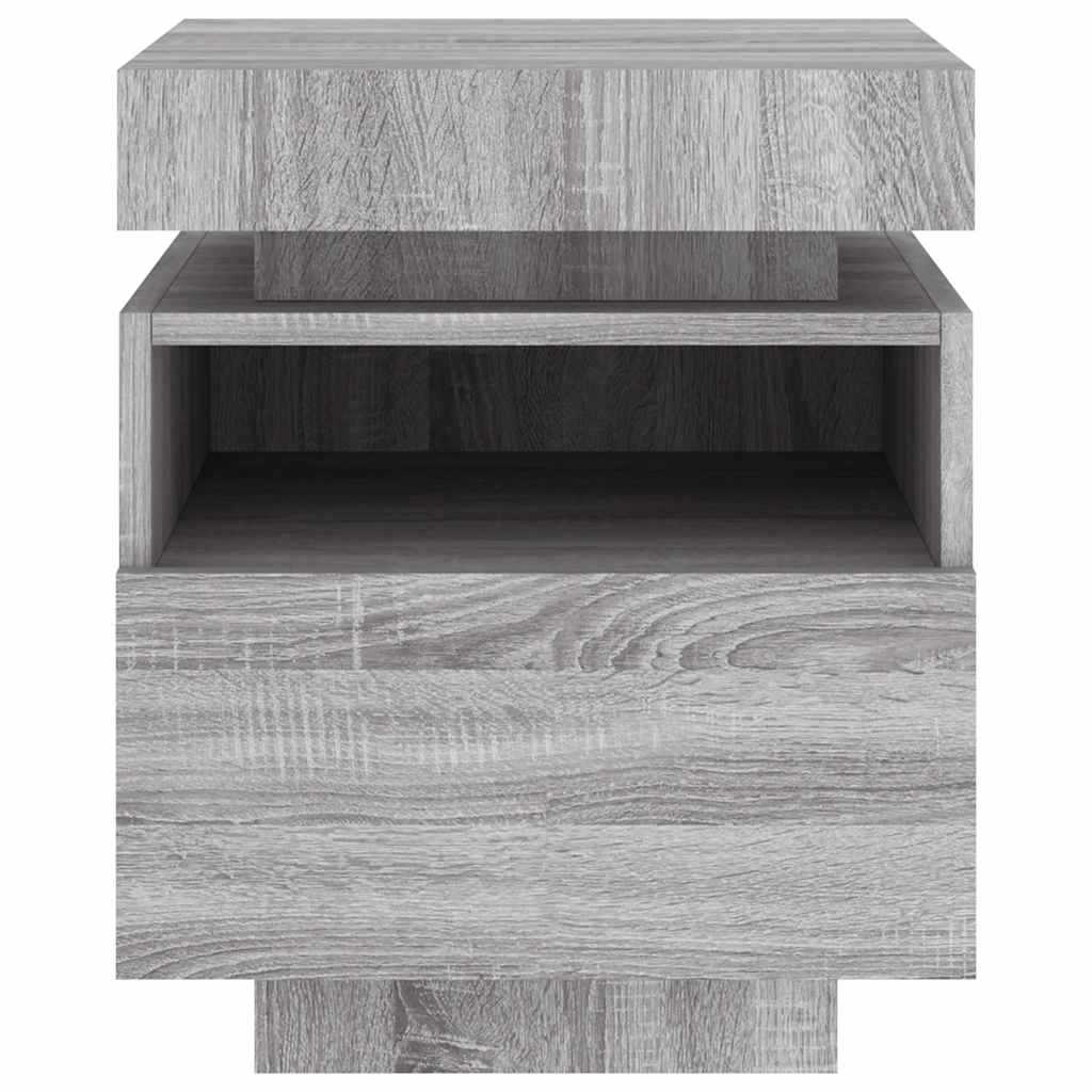 Mesa de cabeceira com luzes LED 40x39x48,5 cm cinzento-sonoma
