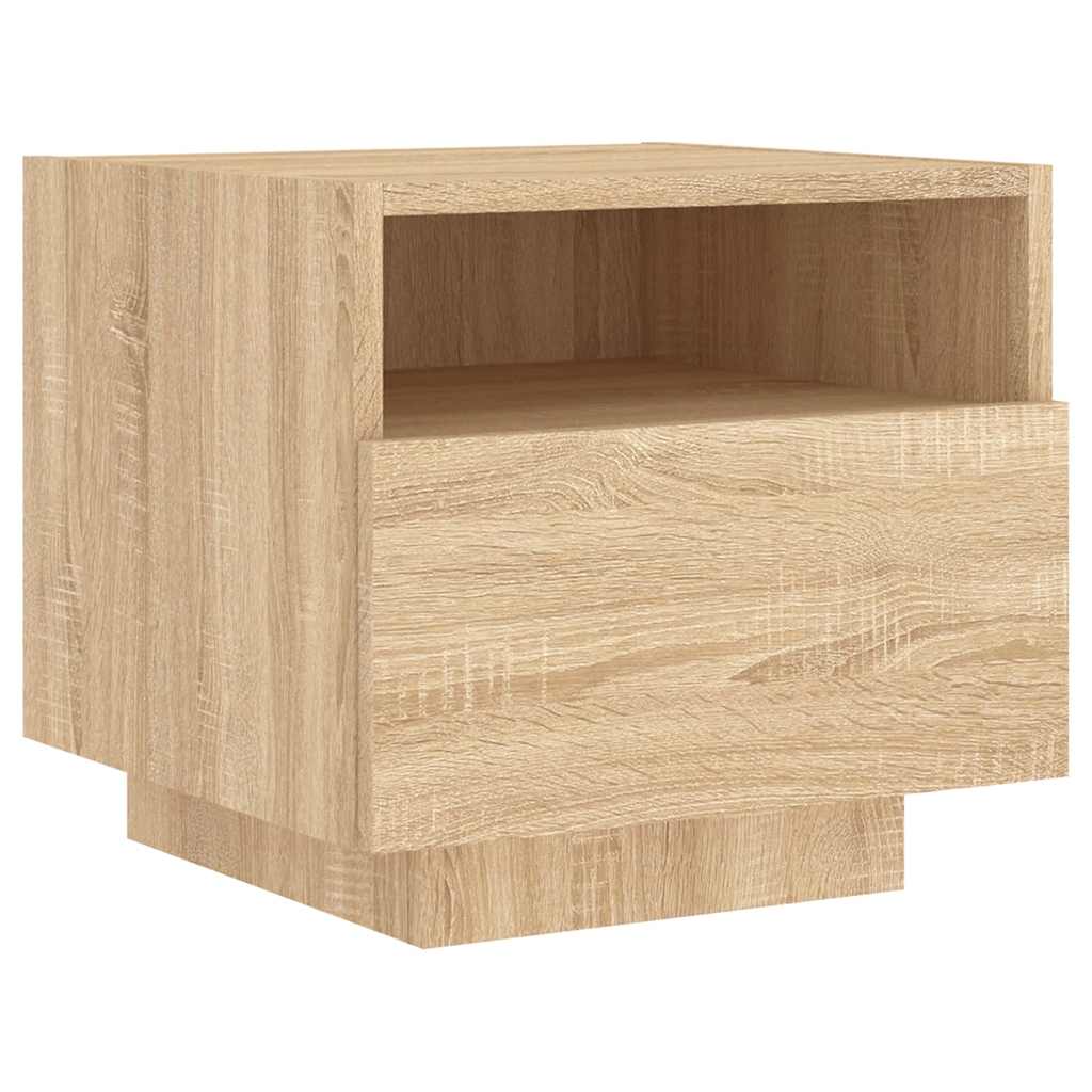 Mesas cabeceira c/ luzes LED 2 pcs 40x39x37 cm carvalho sonoma