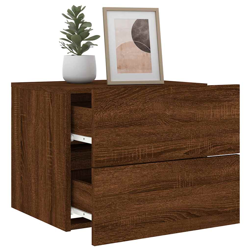 Mesas cabeceira de parede c/ luzes LED 2 pcs carvalho castanho