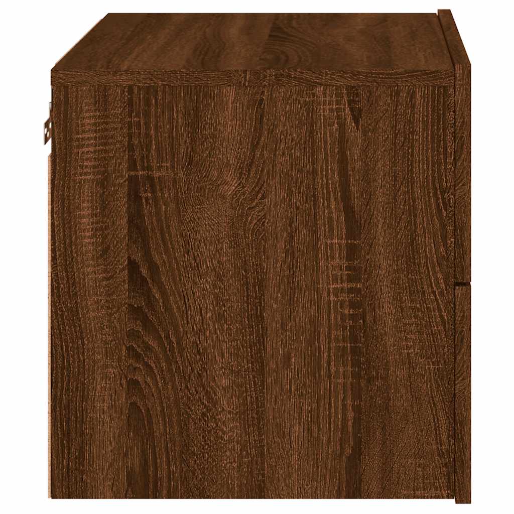 Mesas cabeceira de parede c/ luzes LED 2 pcs carvalho castanho