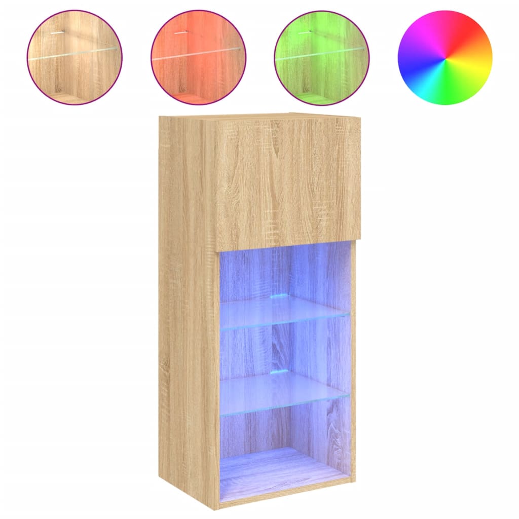 Móveis de TV com luzes LED 2 pcs 40,5x30x90 cm carvalho sonoma