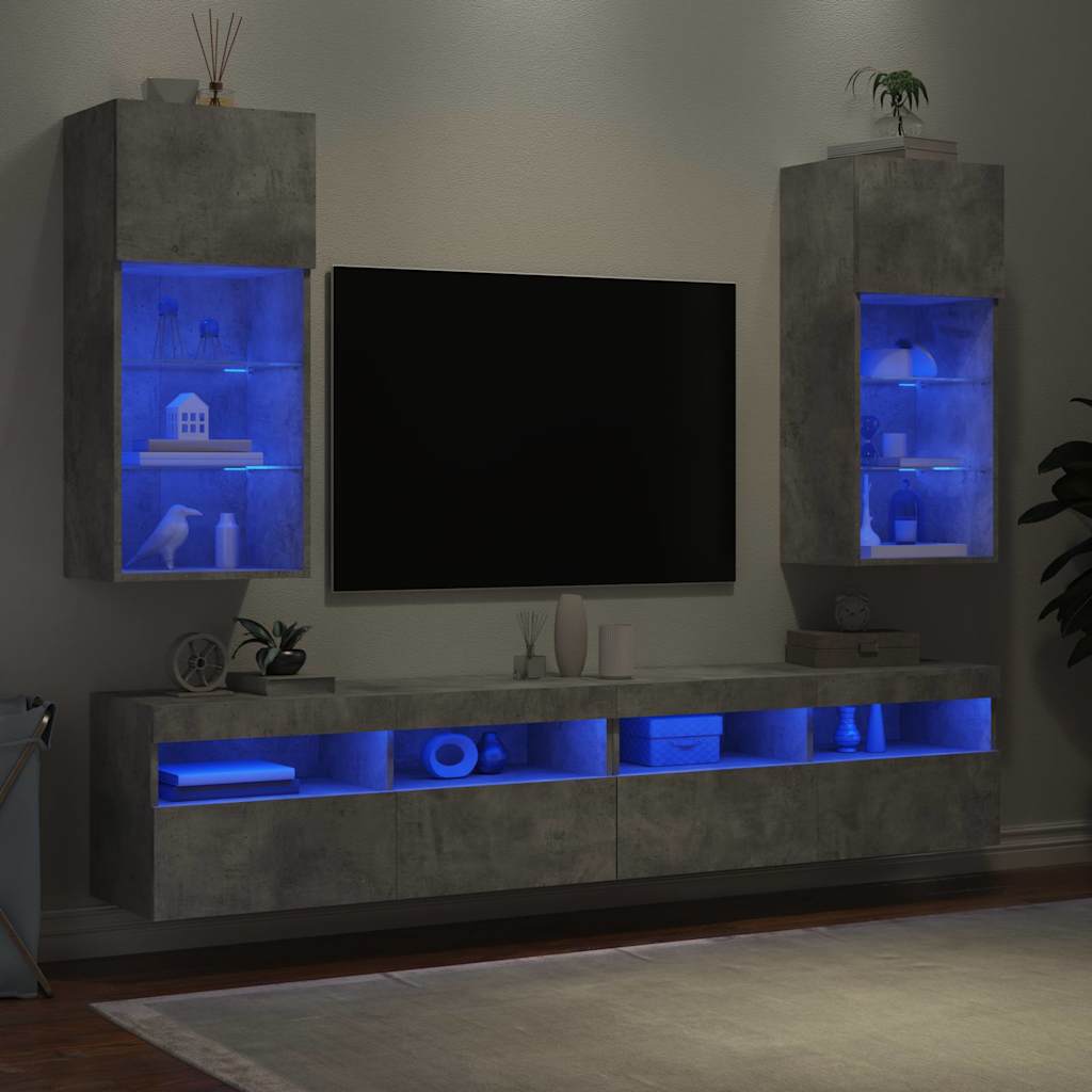 Móveis de TV com luzes LED 2 pcs 40,5x30x90 cm cinzento cimento