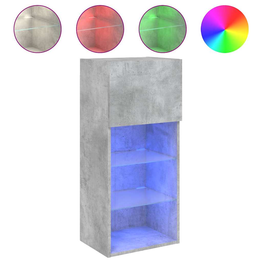 Móveis de TV com luzes LED 2 pcs 40,5x30x90 cm cinzento cimento