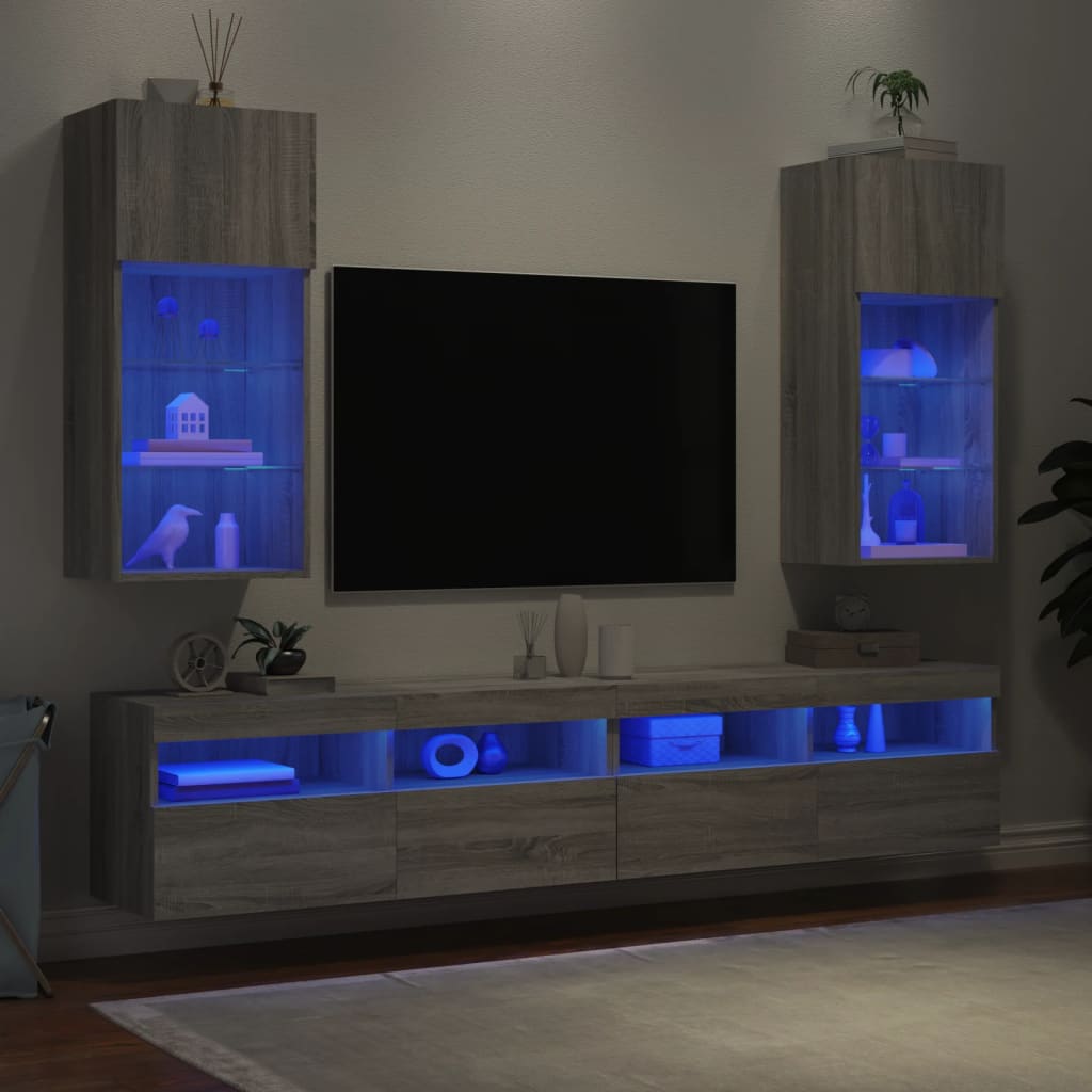 Móveis de TV com luzes LED 2 pcs 40,5x30x90 cm cinzento sonoma