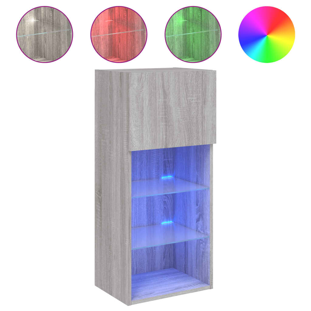 Móveis de TV com luzes LED 2 pcs 40,5x30x90 cm cinzento sonoma