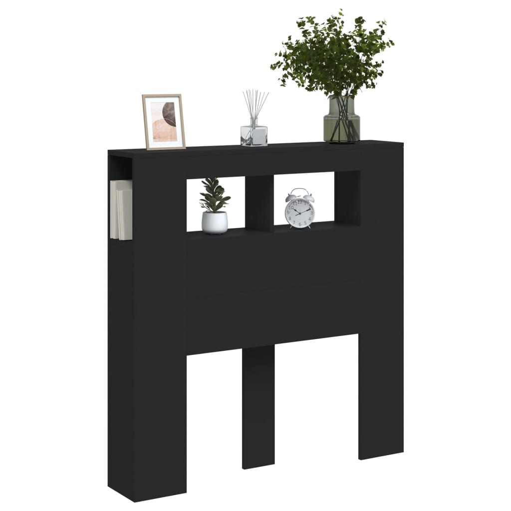 Cabeceira cama c/ LEDs 100x18,5x103,5 cm deriv. madeira preto
