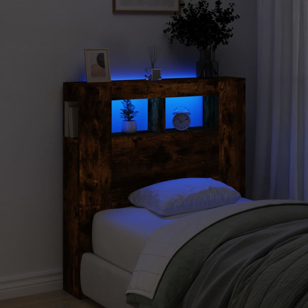Cabeceira c/ LEDs 100x18,5x103,5 cm carvalho fumado
