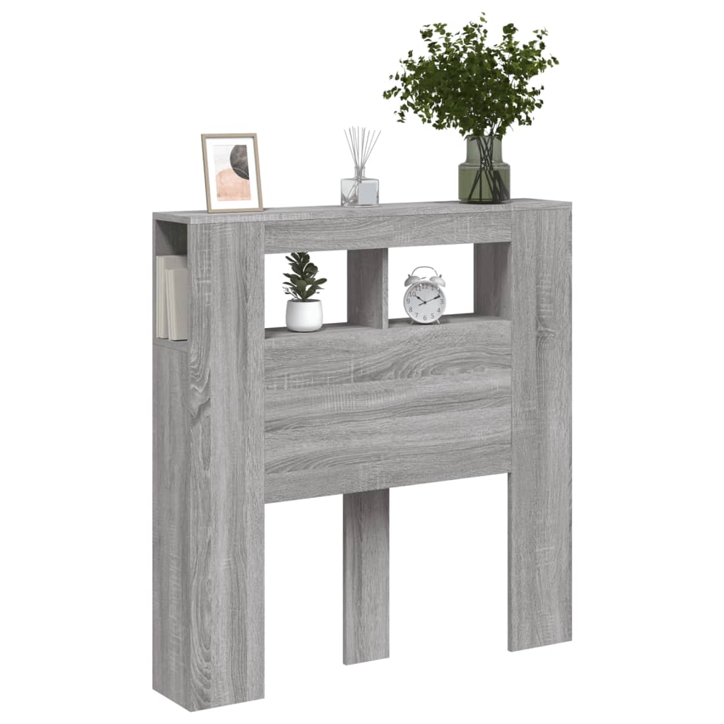 Cabeceira c/ LEDs 100x18,5x103,5 cm sonoma cinzento