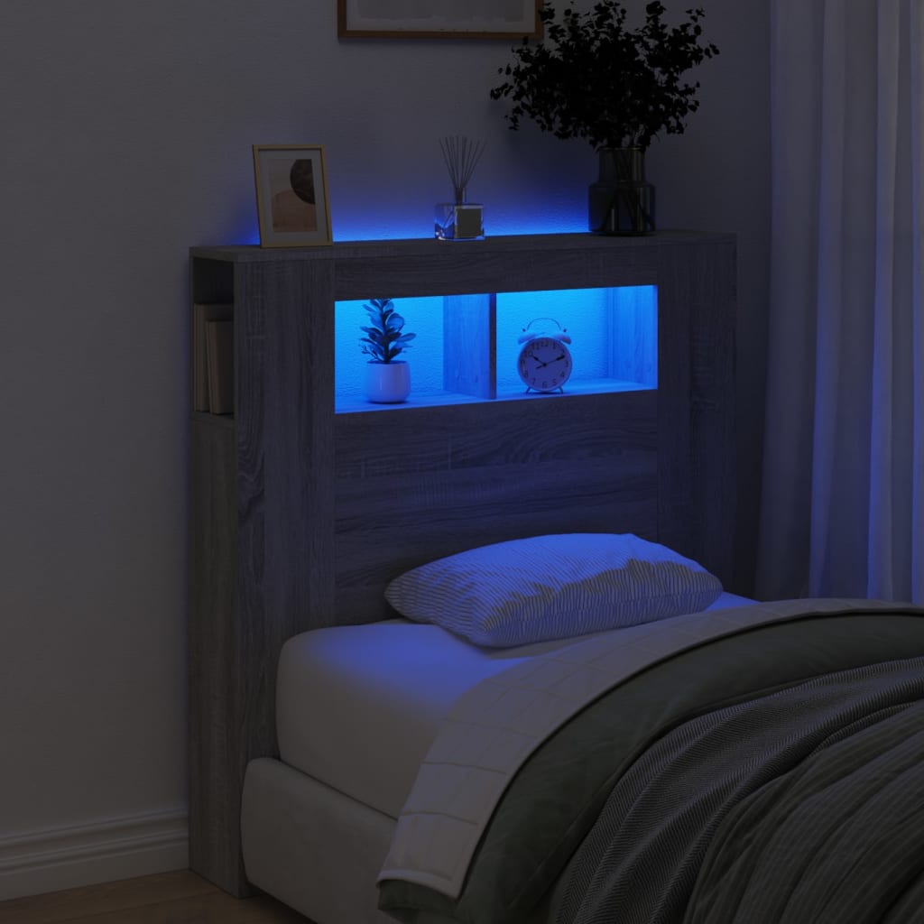 Cabeceira c/ LEDs 100x18,5x103,5 cm sonoma cinzento