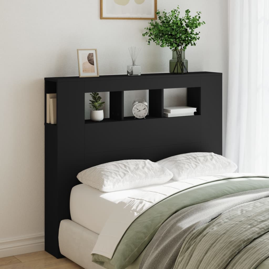Cabeceira cama c/ LEDs 120x18,5x103,5 cm deriv. madeira preto