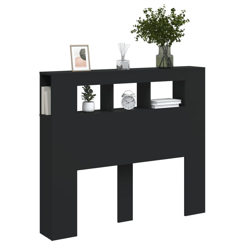 Cabeceira cama c/ LEDs 120x18,5x103,5 cm deriv. madeira preto