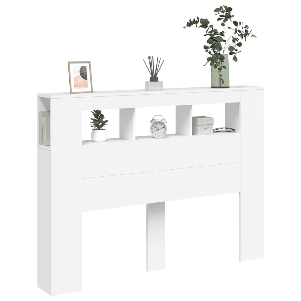 Cabeceira cama c/ LEDs 140x18,5x103,5 cm deriv. madeira branco