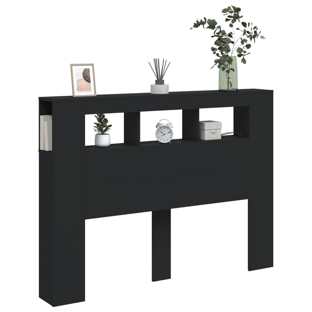 Cabeceira cama c/ LEDs 140x18,5x103,5 cm deriv. madeira preto