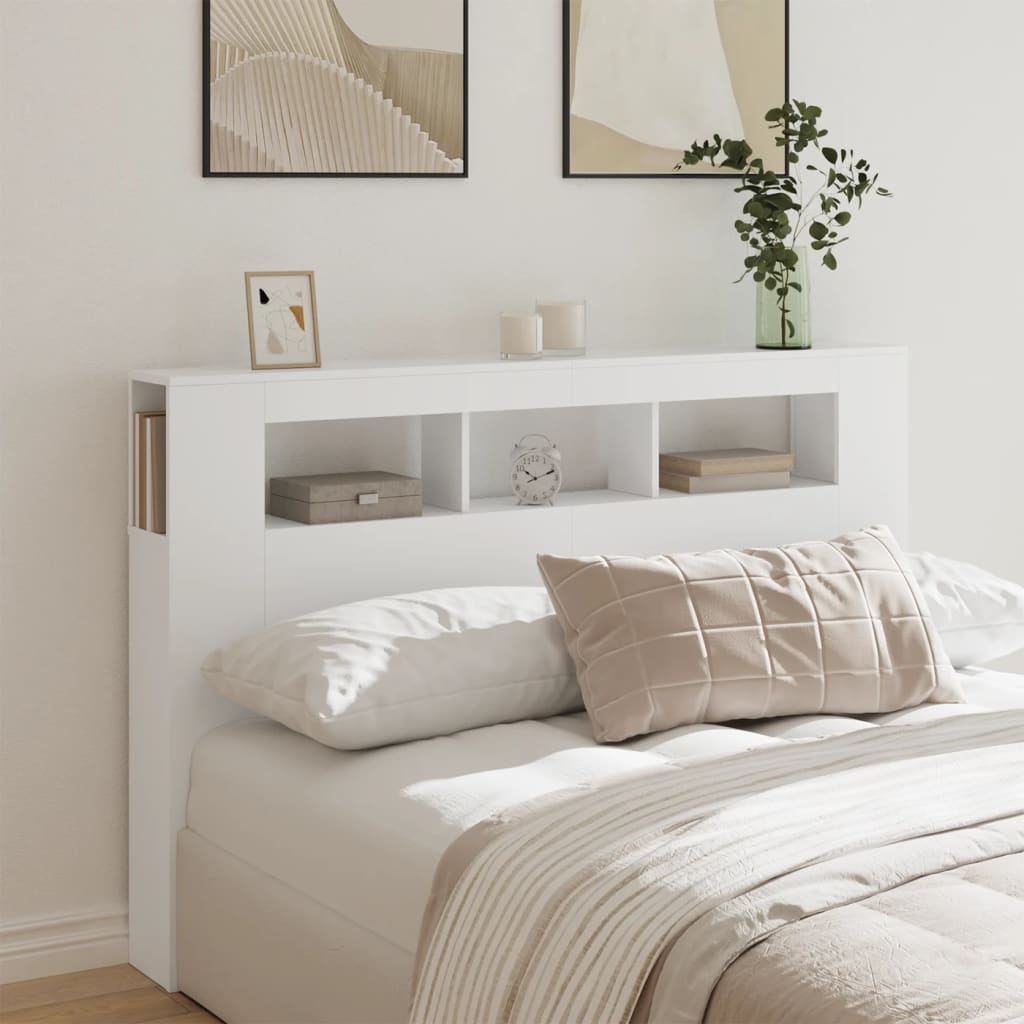 Cabeceira cama c/ LEDs 160x18,5x103,5 cm deriv. madeira branco