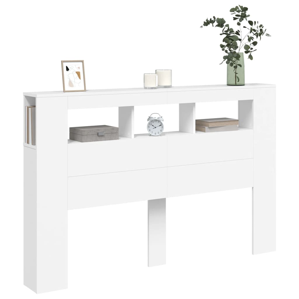 Cabeceira cama c/ LEDs 160x18,5x103,5 cm deriv. madeira branco