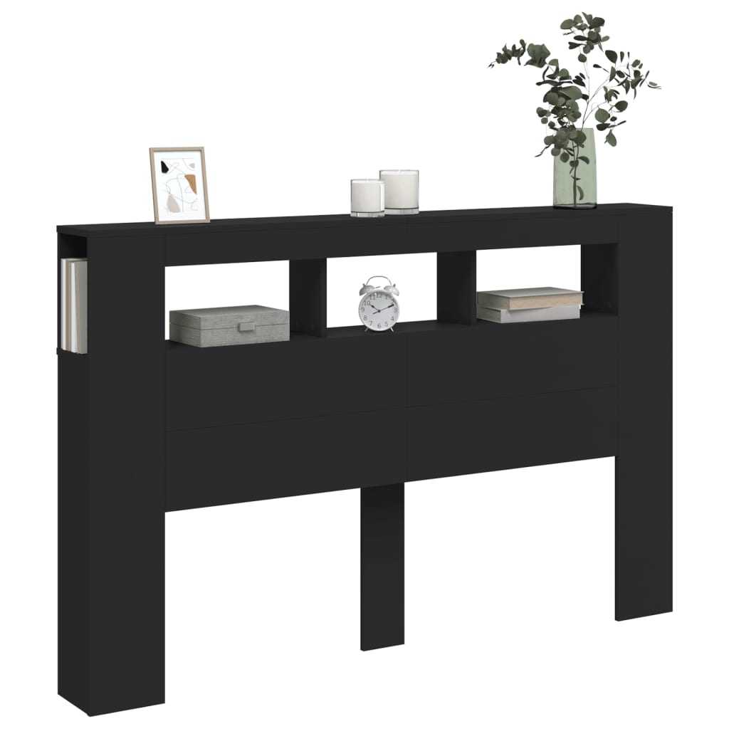 Cabeceira cama c/ LEDs 160x18,5x103,5 cm deriv. madeira preto