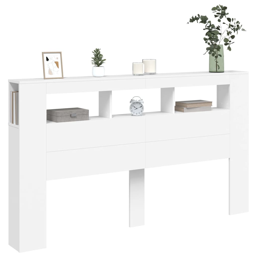 Cabeceira cama c/ LEDs 180x18,5x103,5 cm deriv. madeira branco