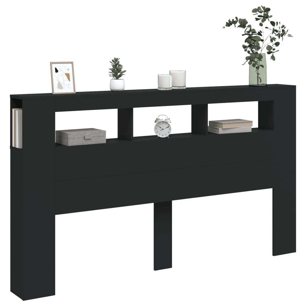 Cabeceira cama c/ LEDs 180x18,5x103,5 cm deriv. madeira preto