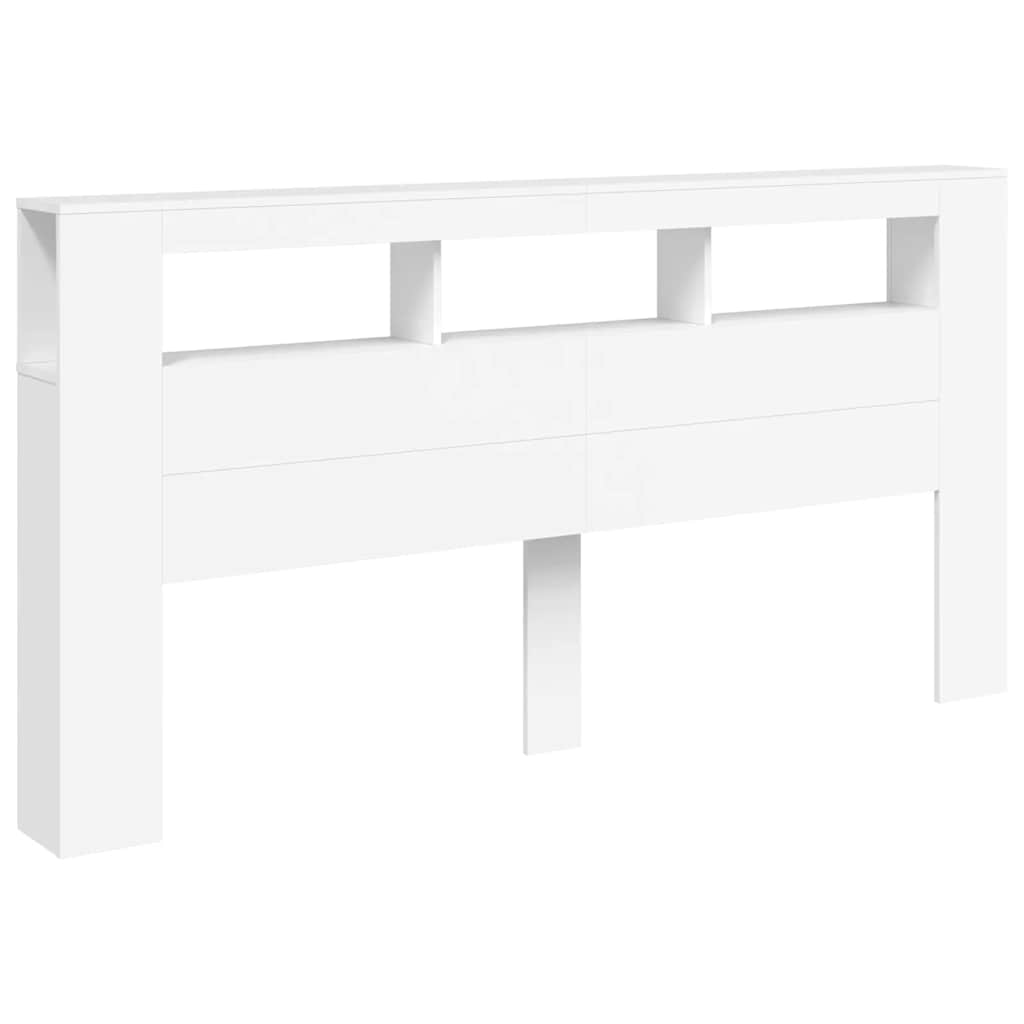 Cabeceira de cama com luzes LED derivados de madeira branco