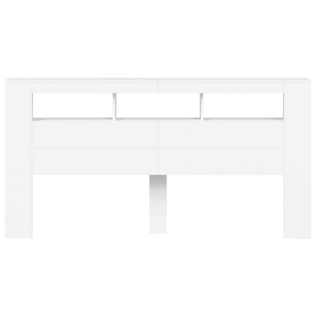 Cabeceira de cama com luzes LED derivados de madeira branco