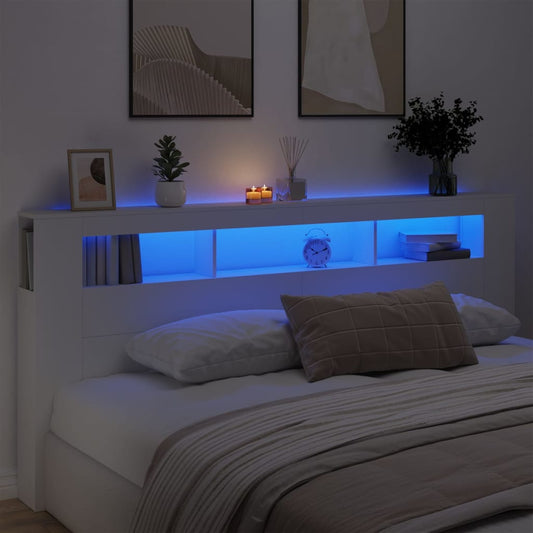Cabeceira cama c/ LEDs 220x18,5x103,5 cm deriv. madeira branco