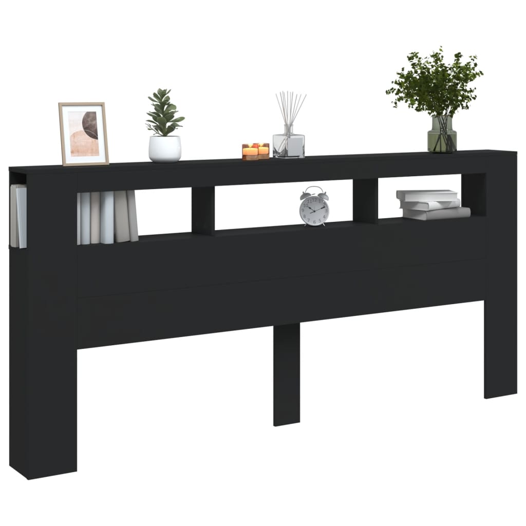 Cabeceira cama c/ LEDs 220x18,5x103,5 cm deriv. madeira preto