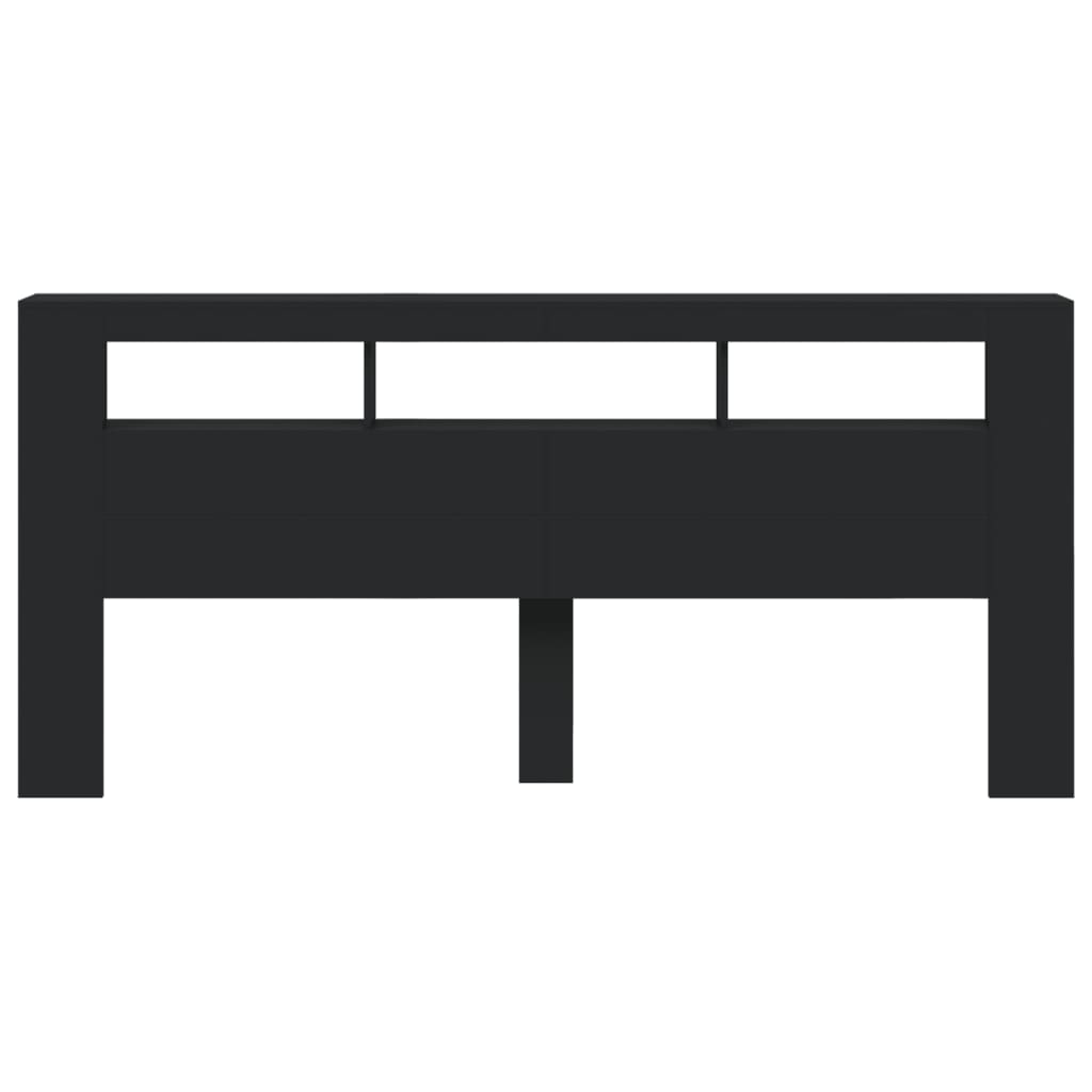 Cabeceira cama c/ LEDs 220x18,5x103,5 cm deriv. madeira preto