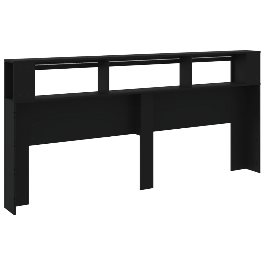 Cabeceira cama c/ LEDs 220x18,5x103,5 cm deriv. madeira preto