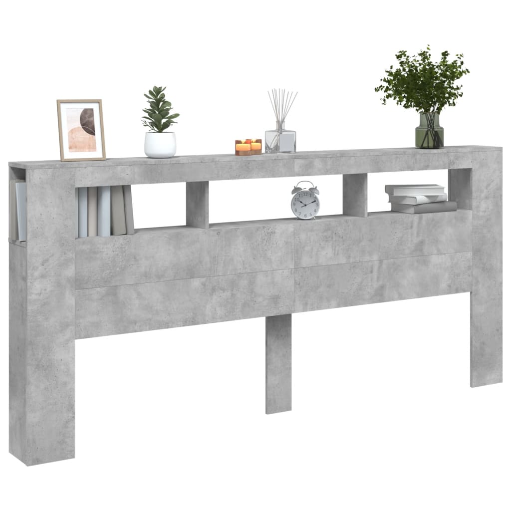 Cabeceira c/ LEDs 220x18,5x103,5 cm cinzento-cimento