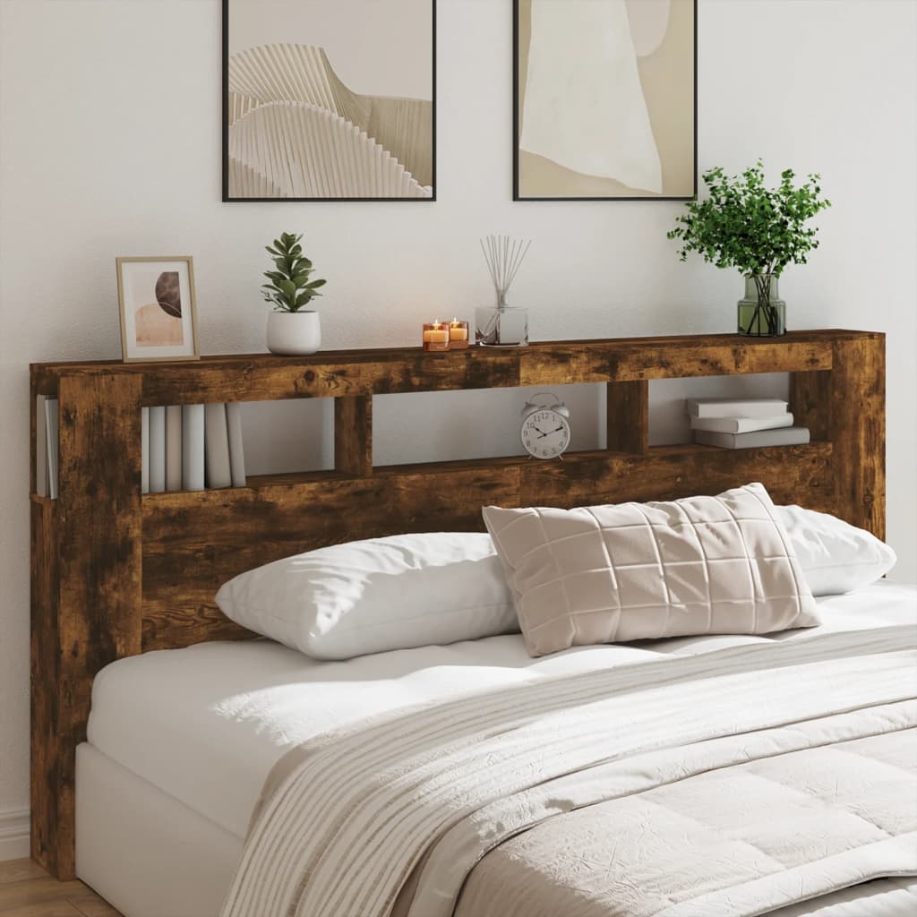 Cabeceira c/ LEDs 220x18,5x103,5 cm carvalho fumado
