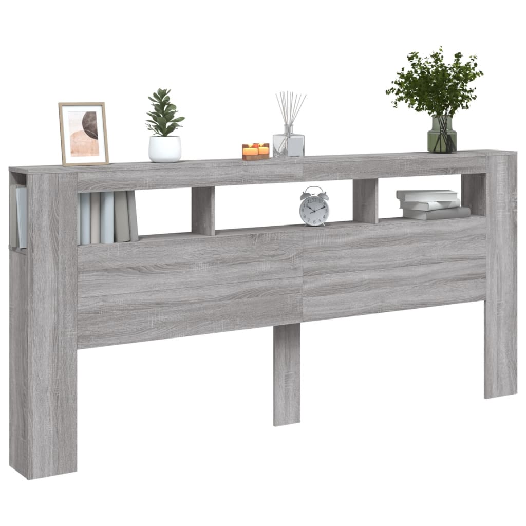 Cabeceira c/ LEDs 220x18,5x103,5 cm sonoma cinzento
