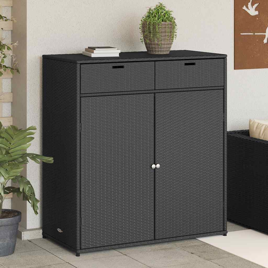 Armário de arrumação p/ jardim 105x55x113 cm vime PE preto