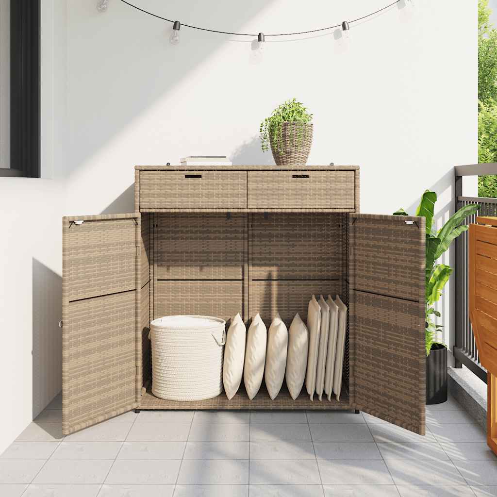 Armário de arrumação para jardim 105x55x113 cm vime PE bege
