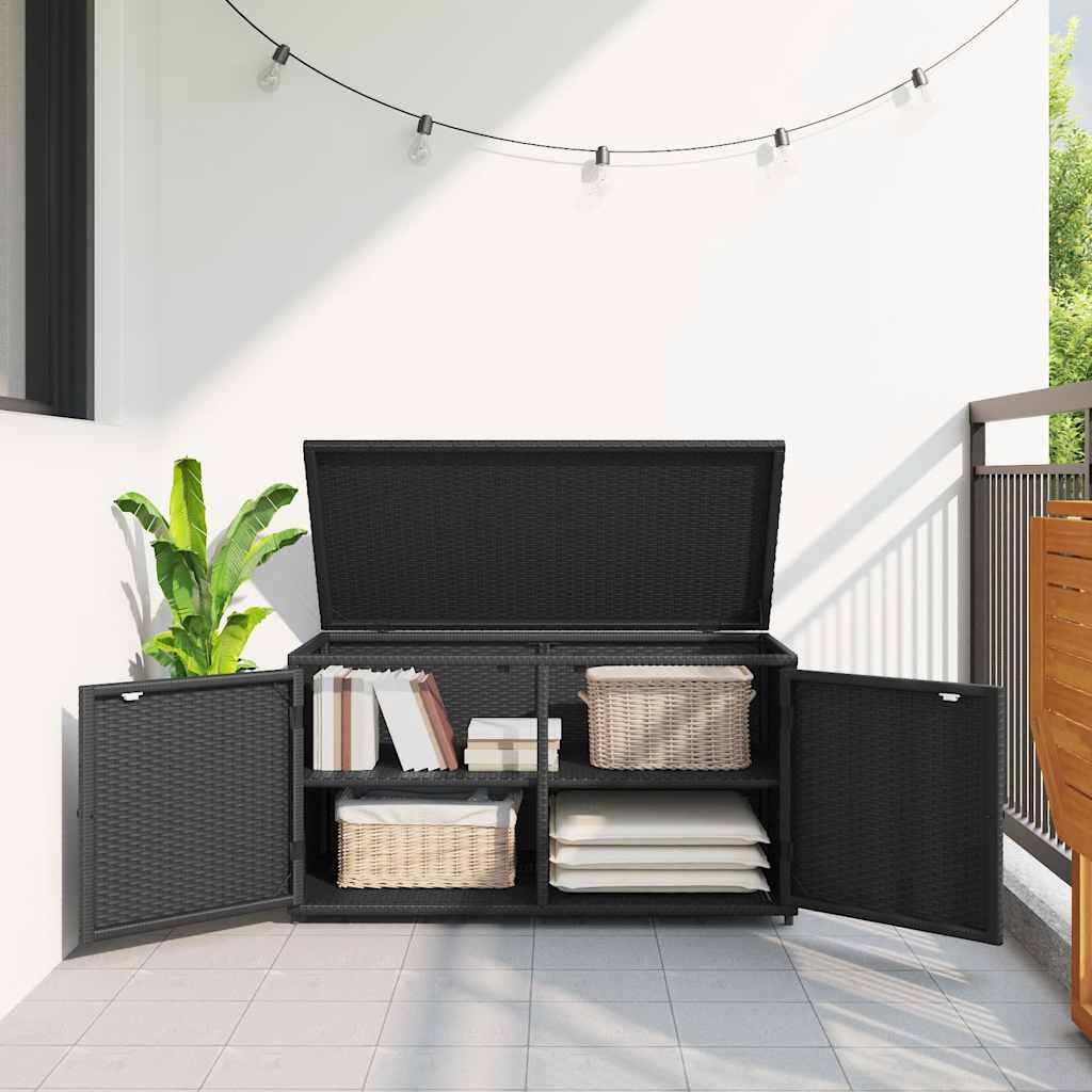 Armário de arrumação para jardim 110x55x60,5 cm vime PE preto