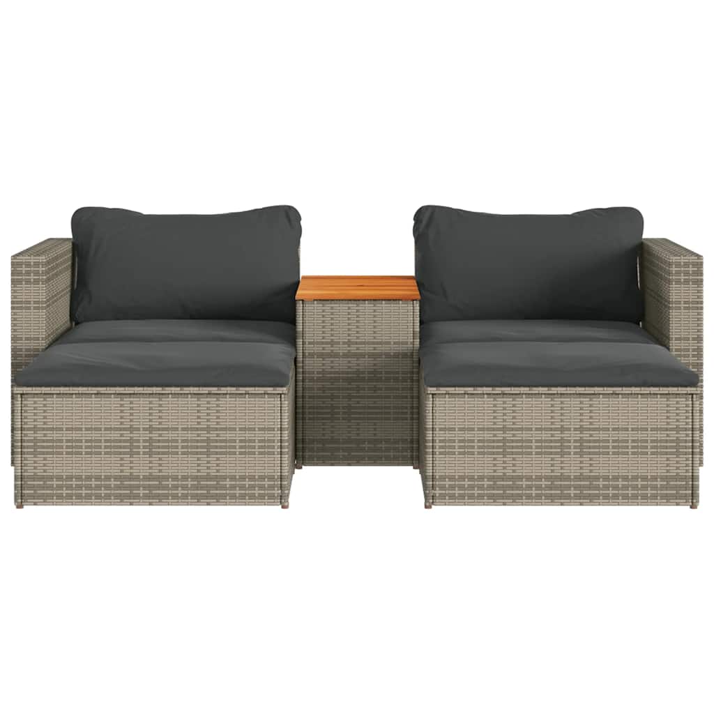 5 pcs conjunto sofás de jardim c/ almofadões acácia e vime PE