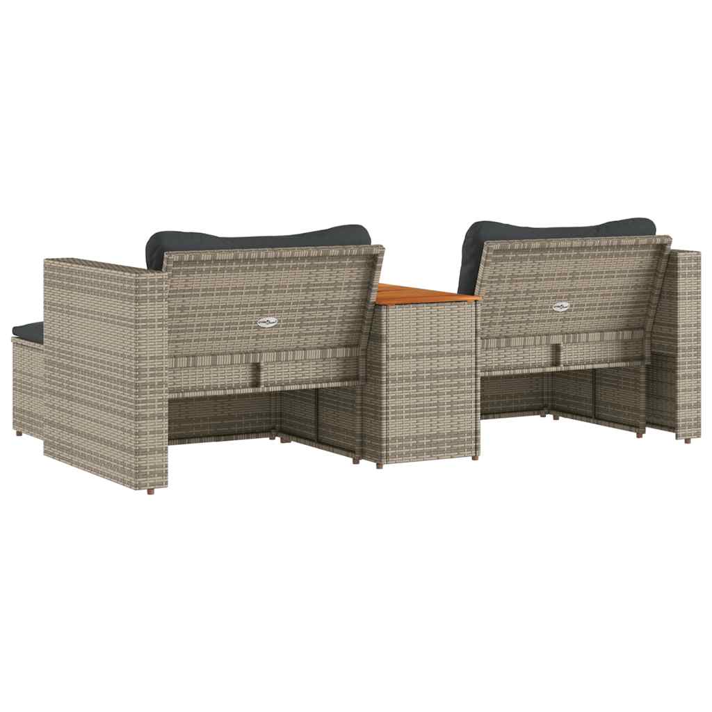 5 pcs conjunto sofás de jardim c/ almofadões acácia e vime PE
