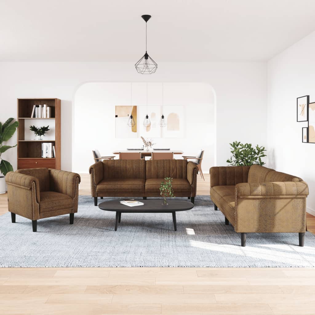3 pcs conjunto de sofás veludo castanho
