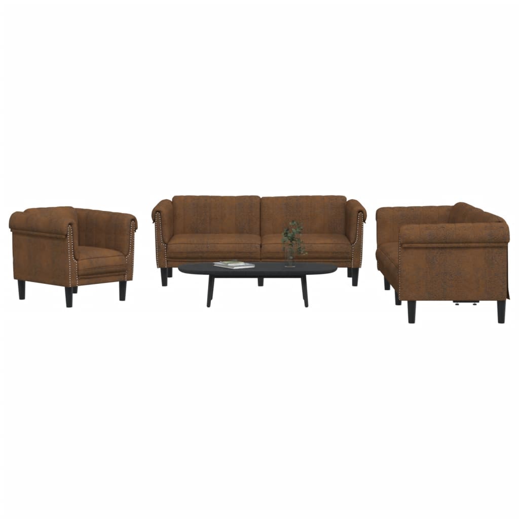 3 pcs conjunto de sofás veludo castanho